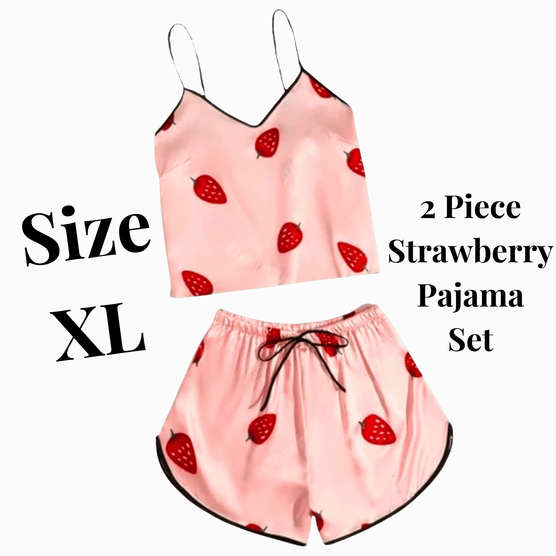 2-piece strawberry pajama set with size XL text on a gray background