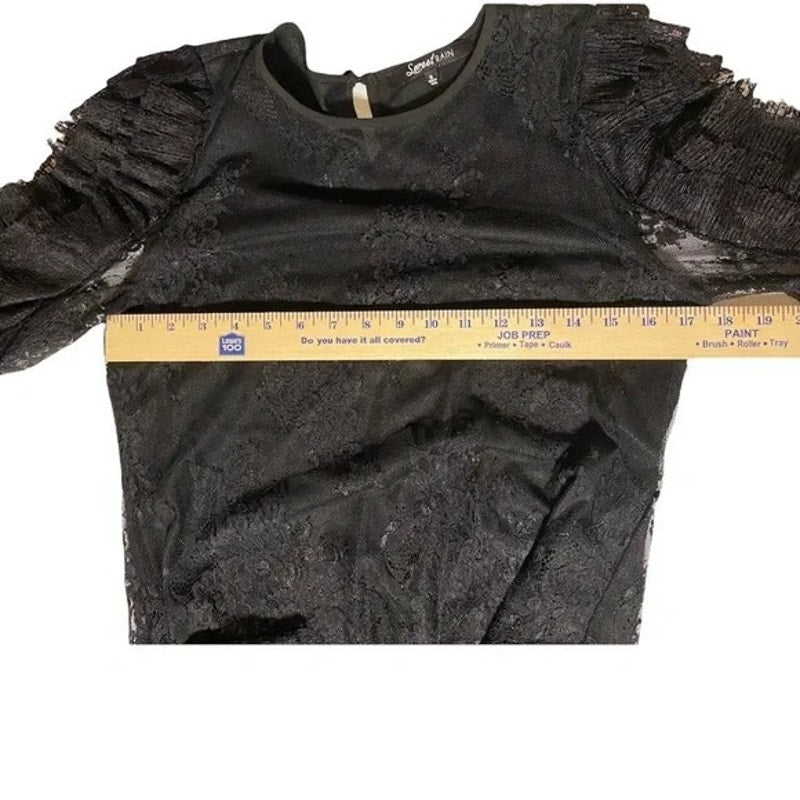 Sweet Rain Women’s Black Floral Lace Ruffle Long Sleeve Top Blouse Shirt Small