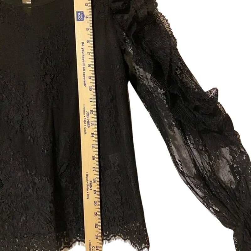 Sweet Rain Women’s Black Floral Lace Ruffle Long Sleeve Top Blouse Shirt Small