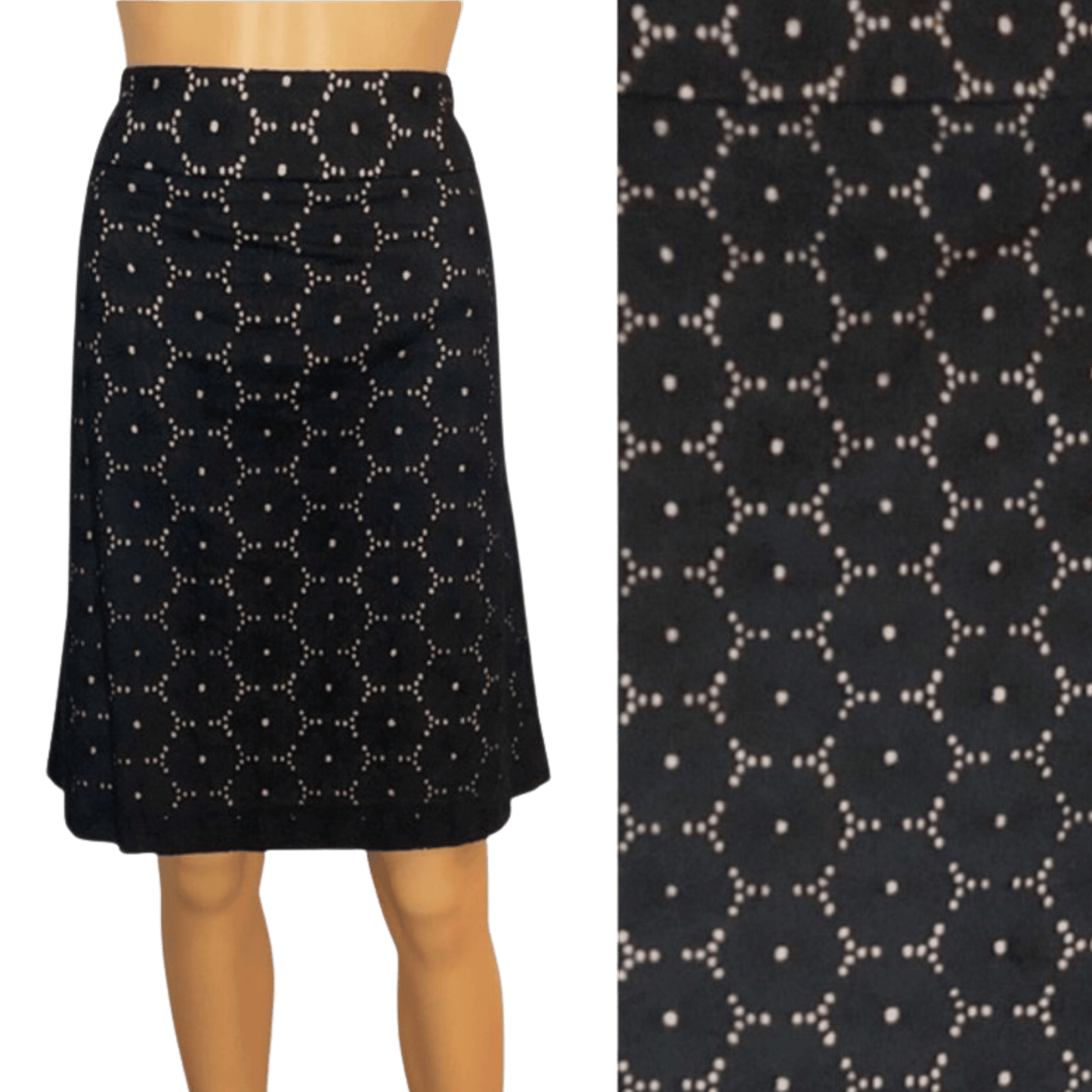 Black skirt with white geometric pattern on a transparent background