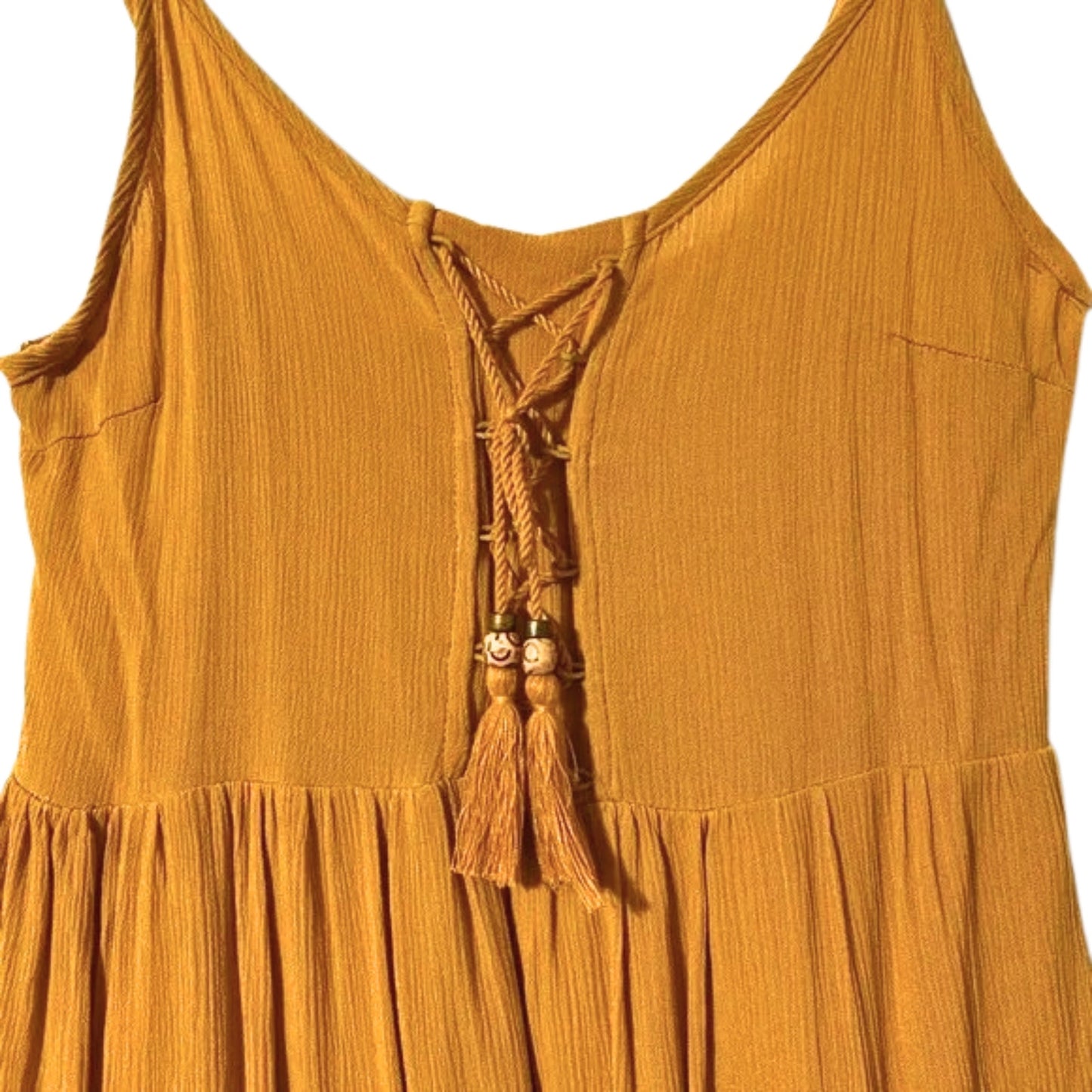 Taylor & Sage Sun Dress XS Extra Spaghetti Straps Mustard Yellow Crinkle Fabric