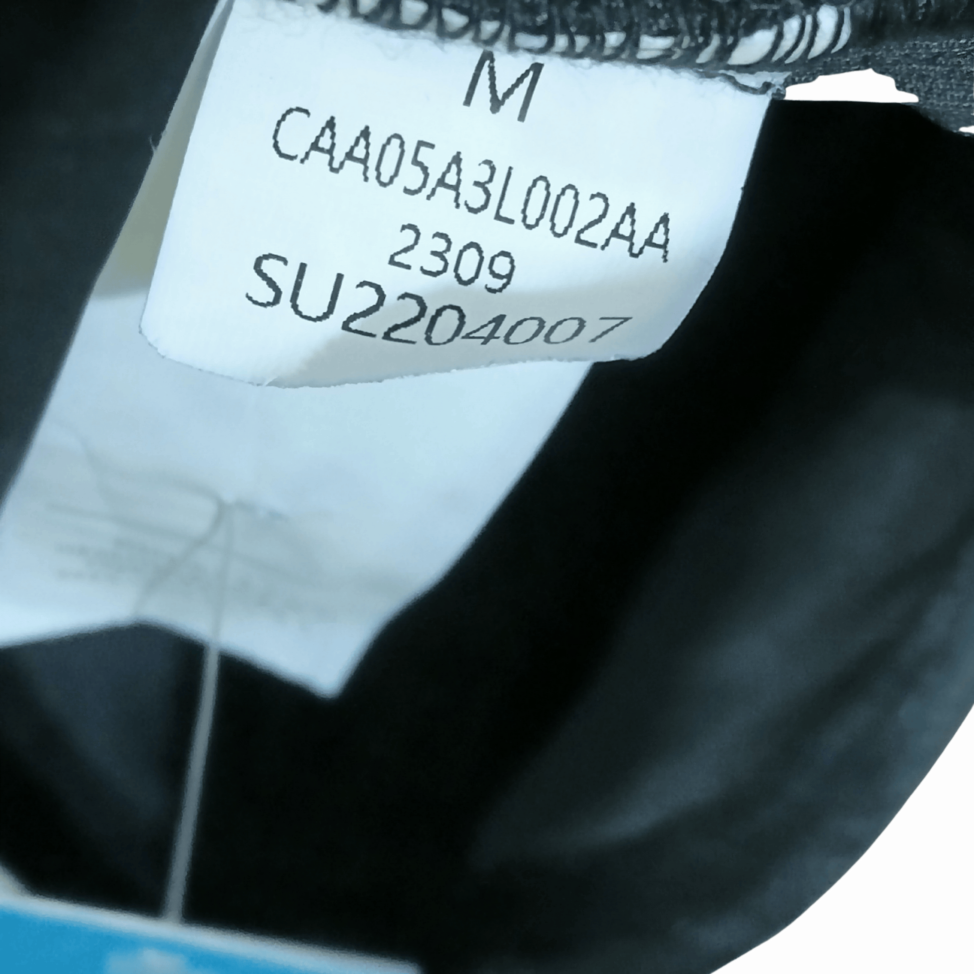 Close-up of a label with text on a garment