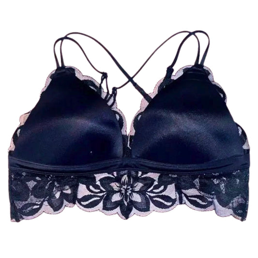 Black lace bra on a white background