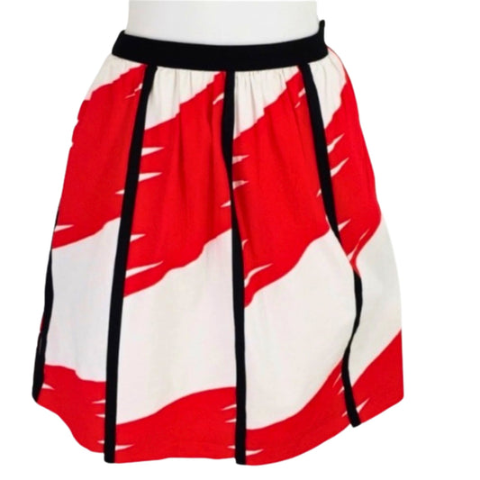 Red and white skirt with black accents on a white background