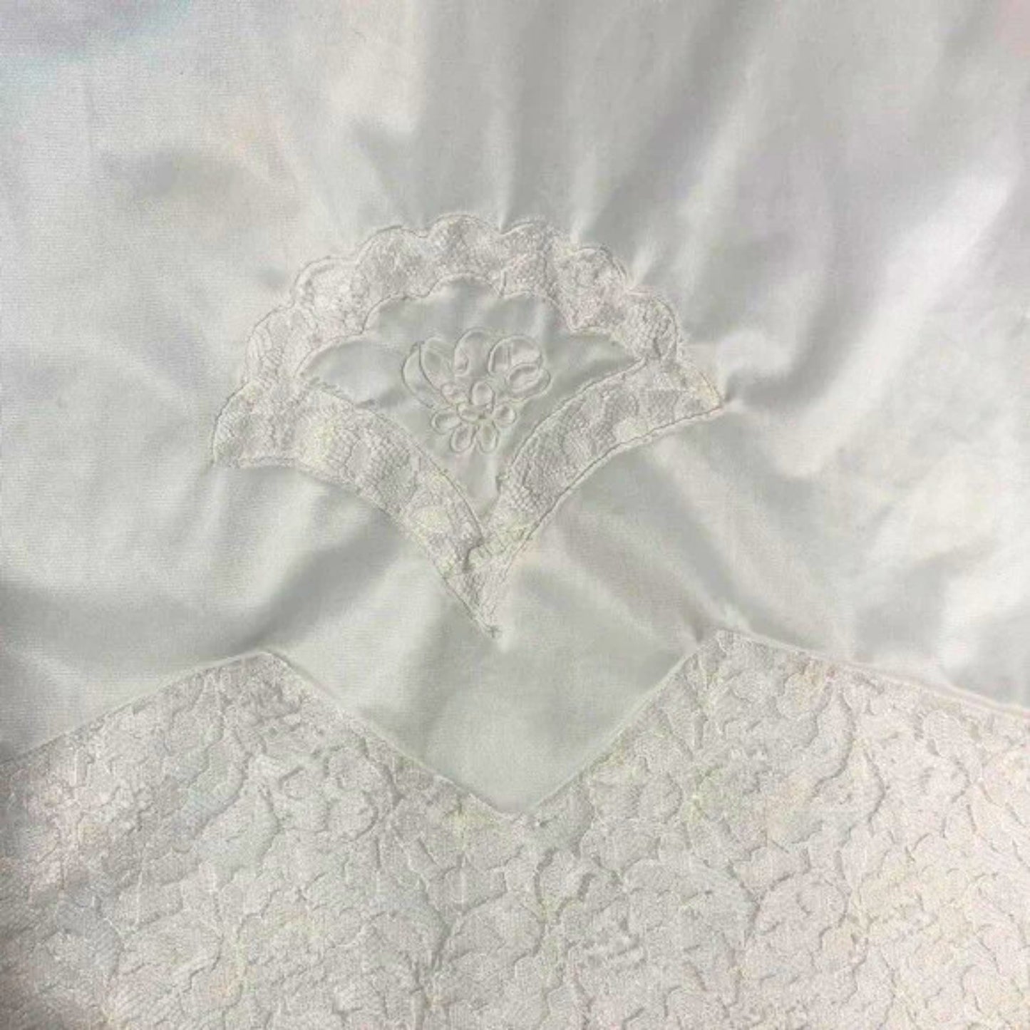 Close-up of a white lace fabric with intricate patterns