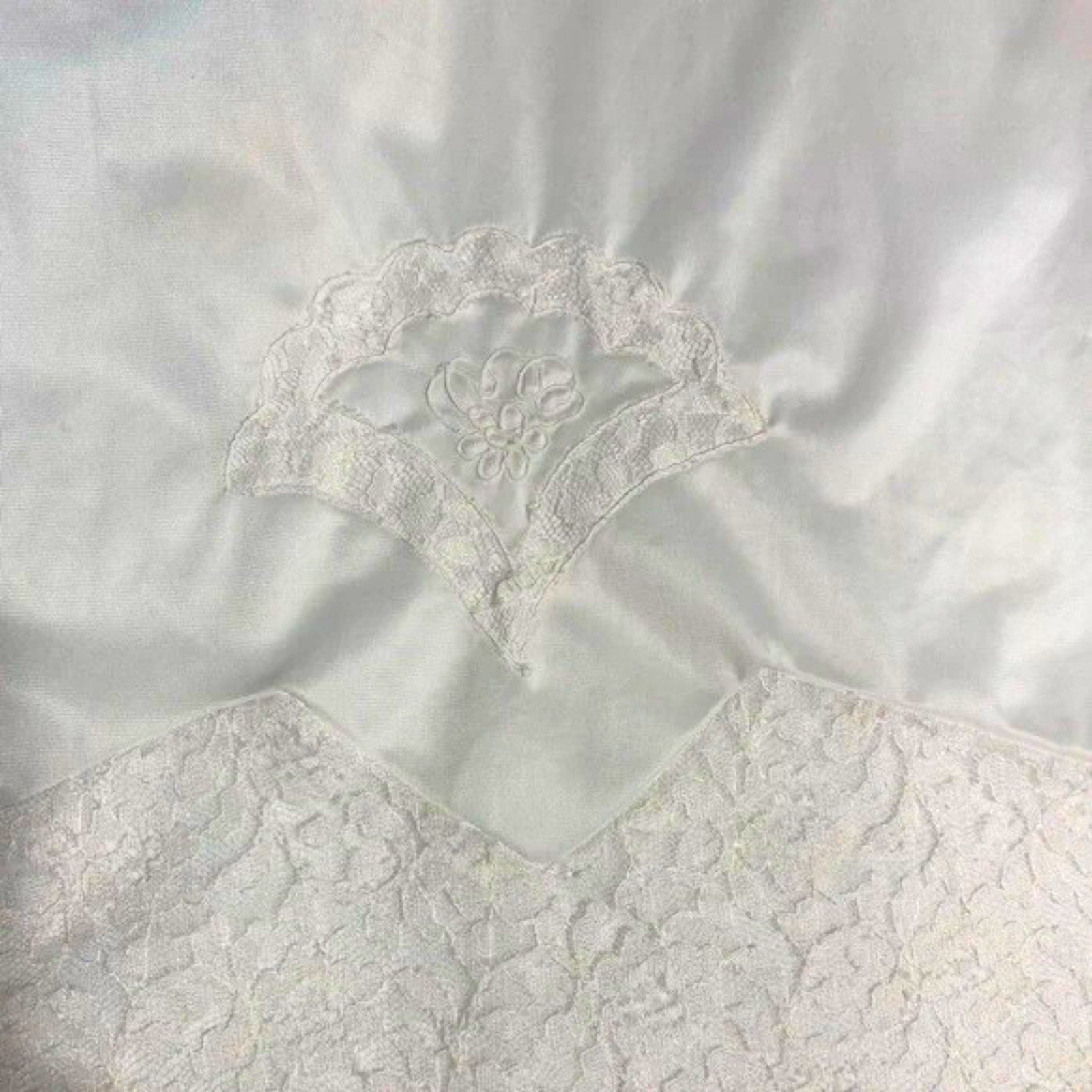 Close-up of a white lace fabric with intricate patterns