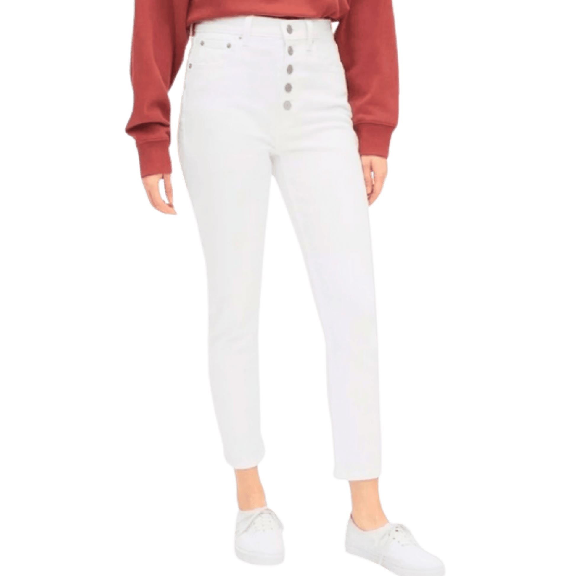 White pants worn by a person on a transparent background