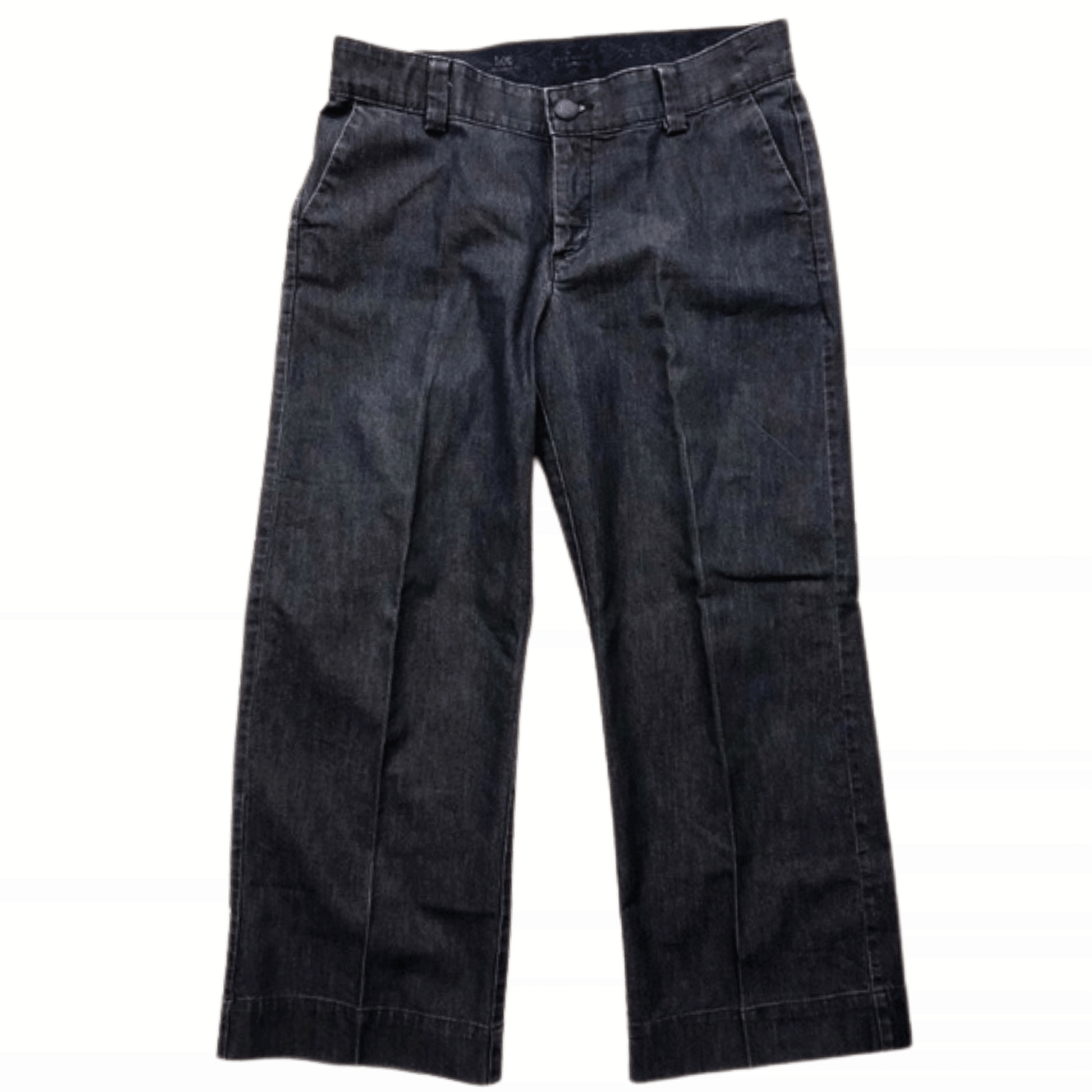 Dark blue pants on a yellow background with horizontal stripes