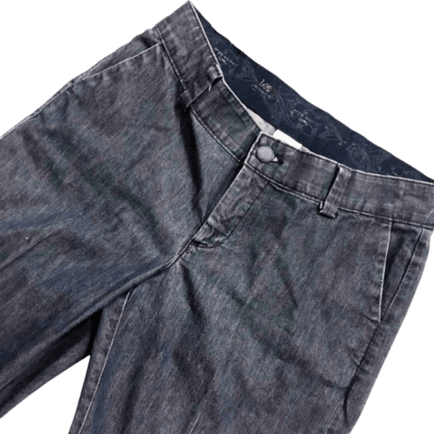 Close-up of a pair of dark gray jeans on a transparent background