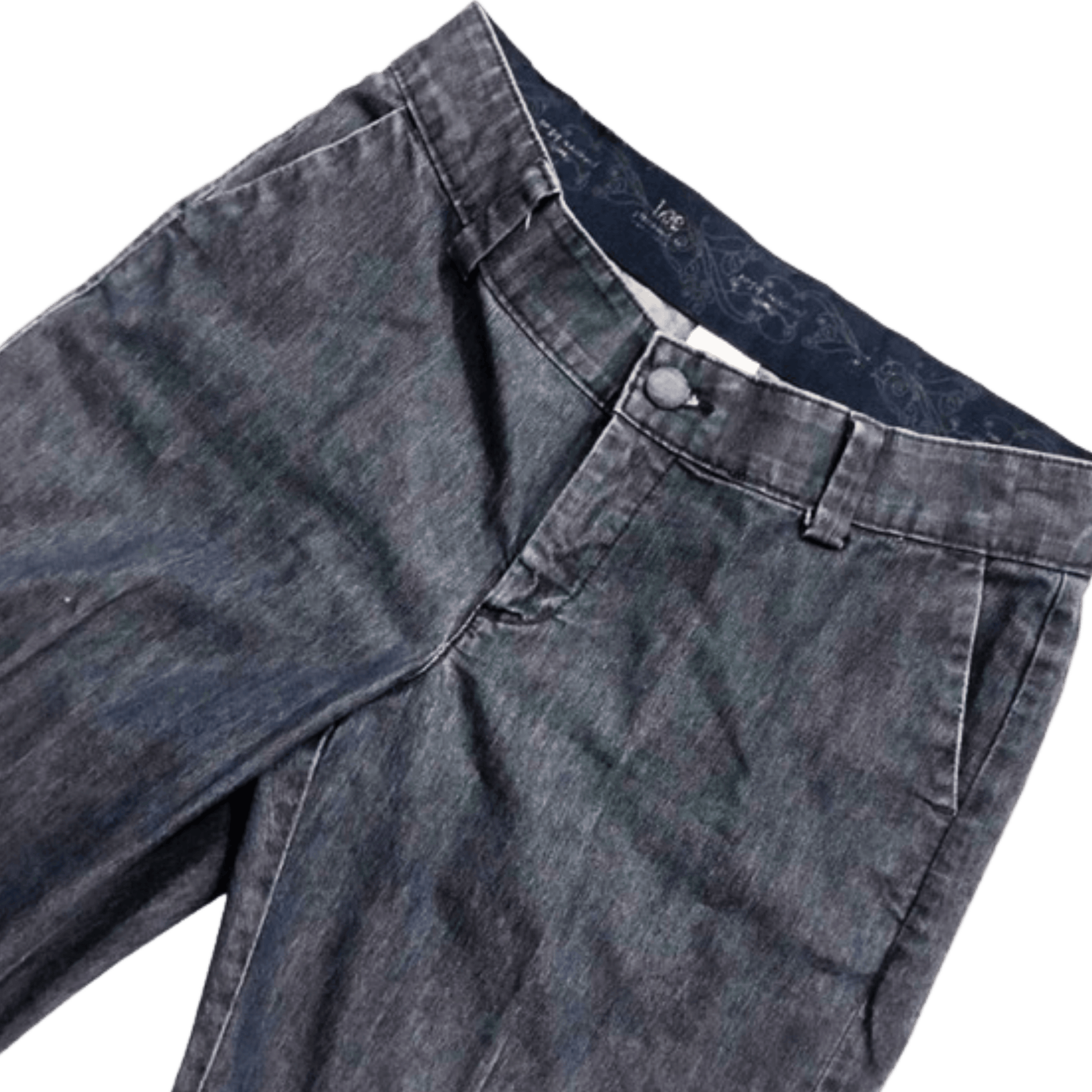 Close-up of a pair of dark gray jeans on a transparent background