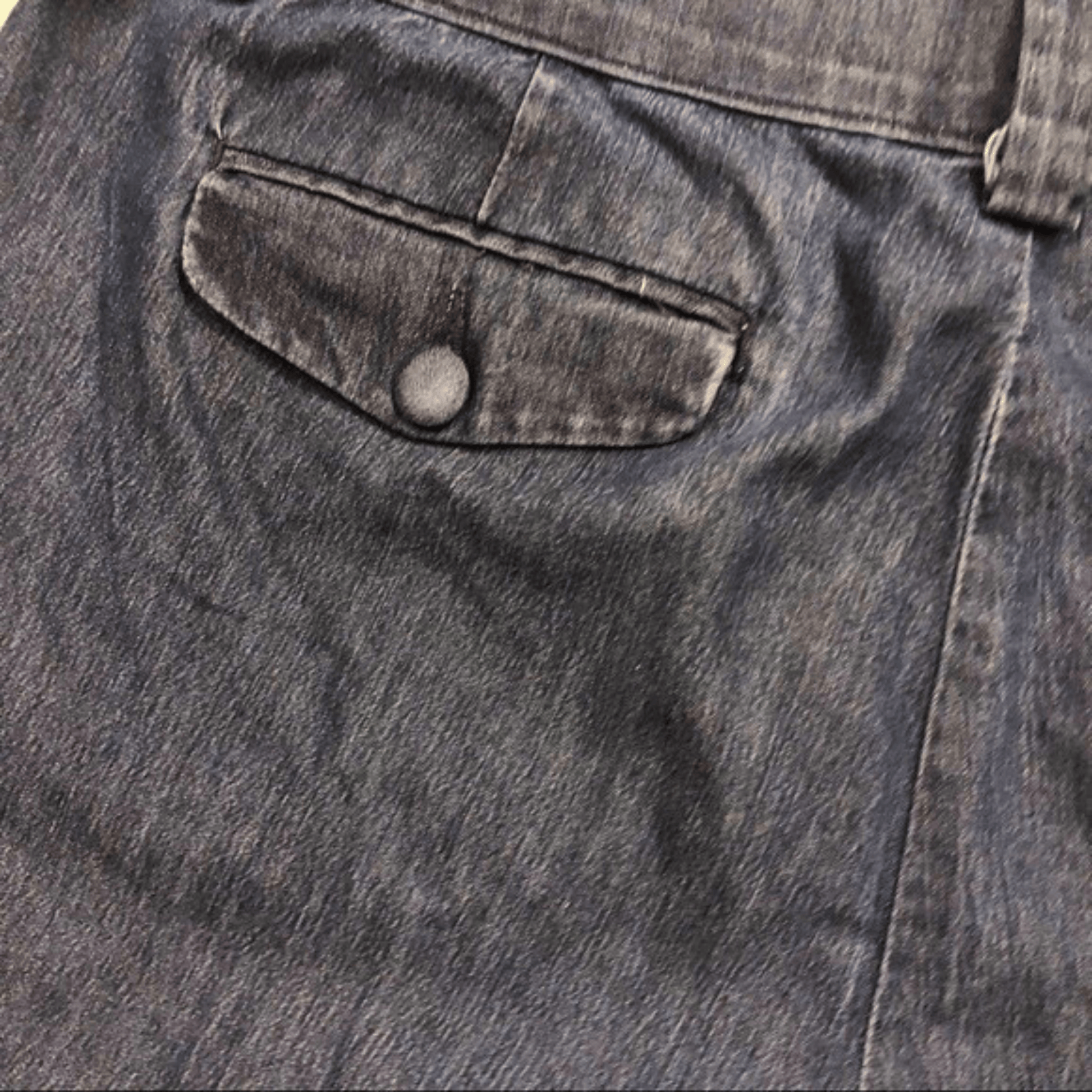 Close-up of a pocket on a denim jacket with a button.