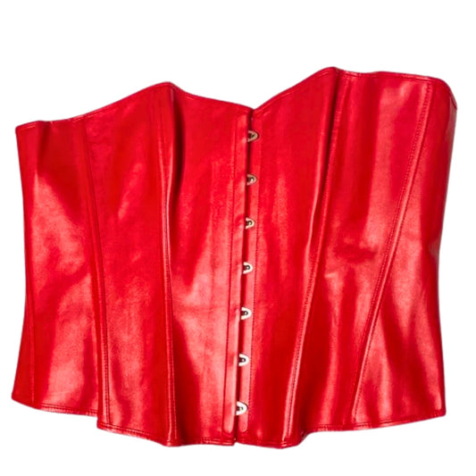 Red leather corset on a white background