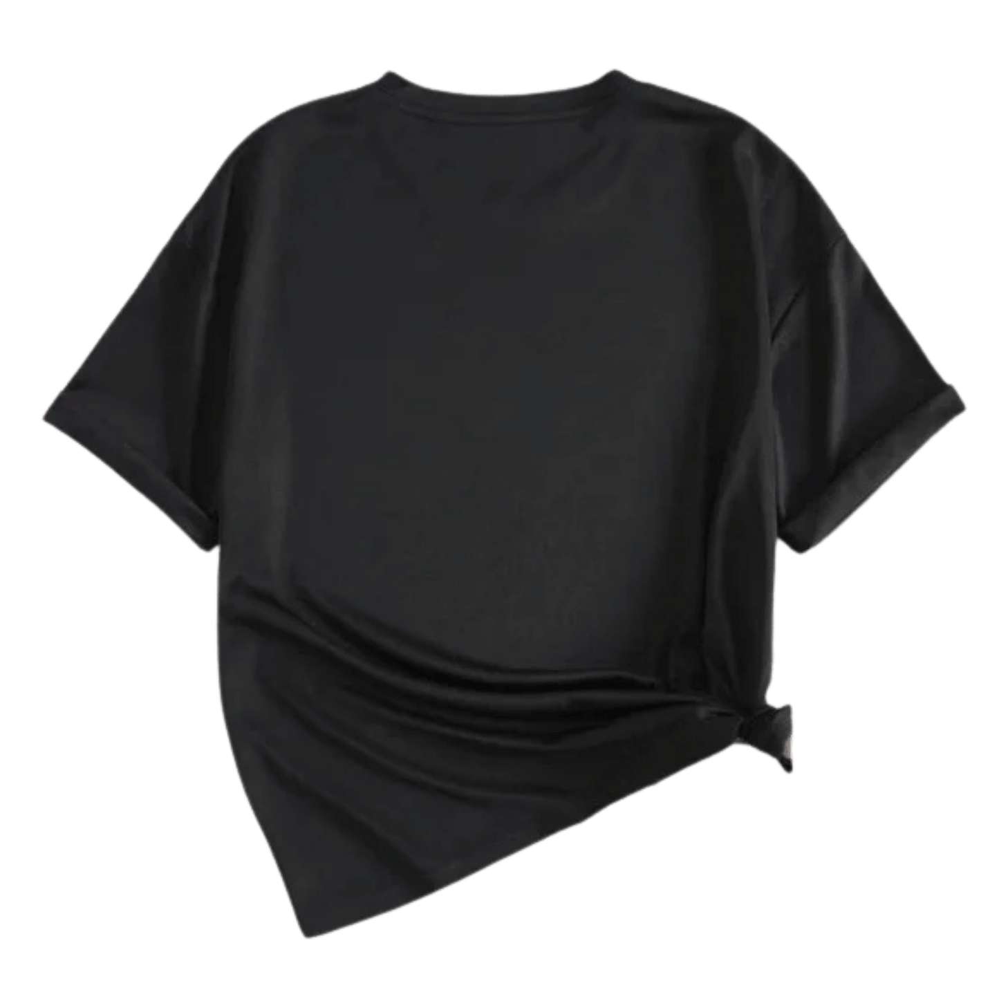Black t-shirt with a knot detail on a transparent background