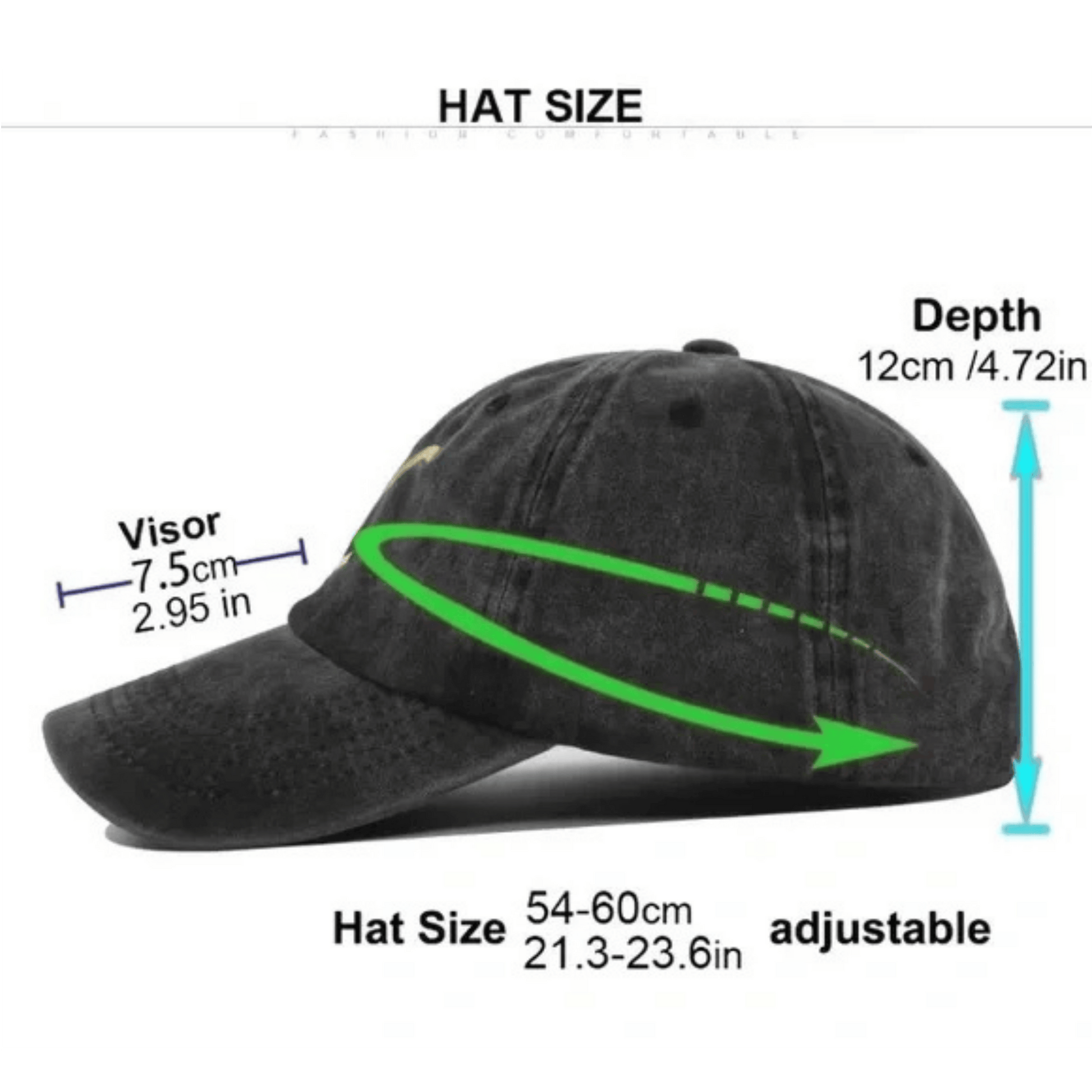 Black cap with measurements on a white background