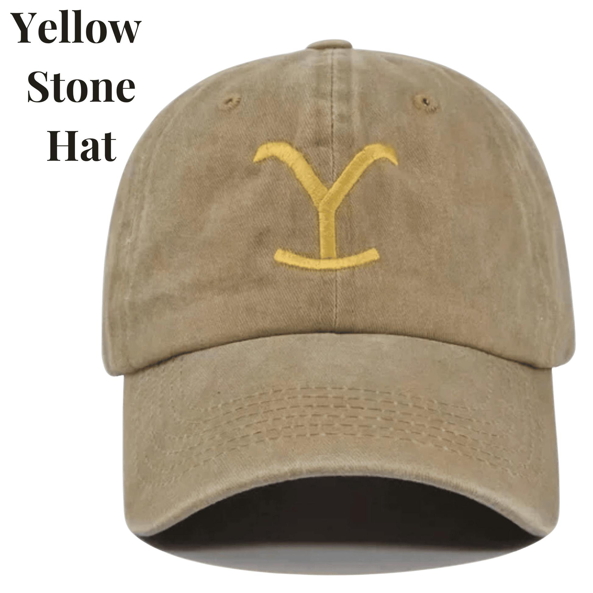 Beige cap with yellow 'Y' logo on a green background