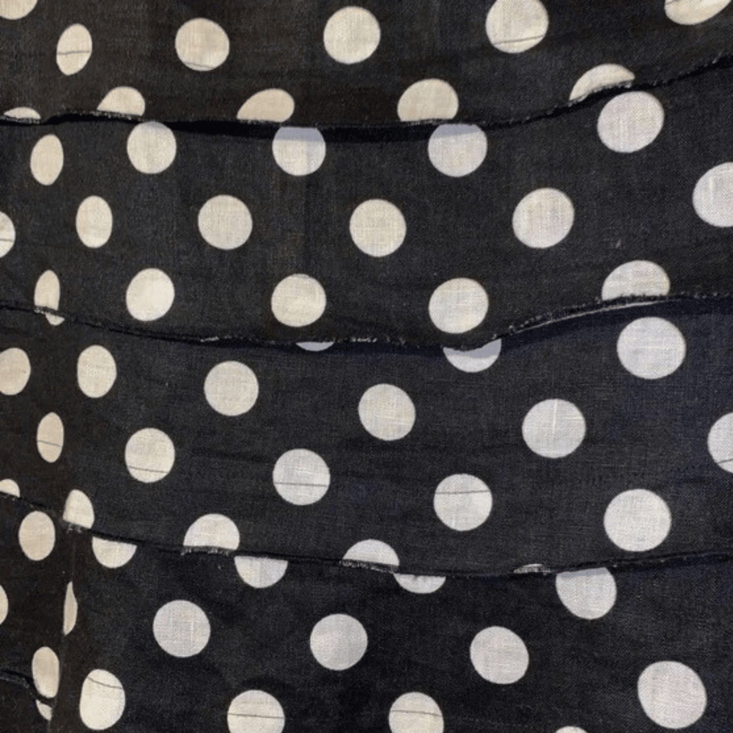 Close-up of black fabric with white polka dots