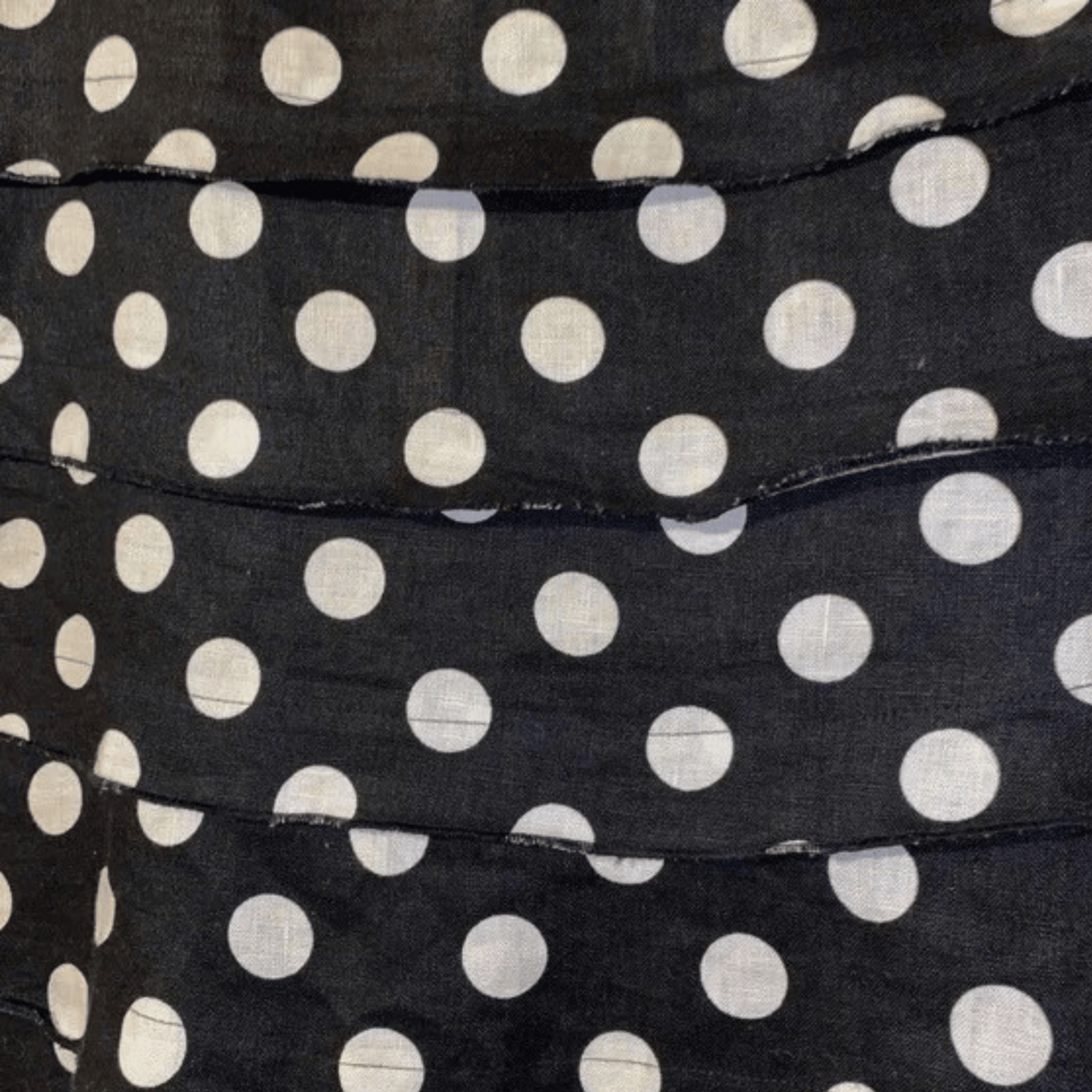 Close-up of black fabric with white polka dots